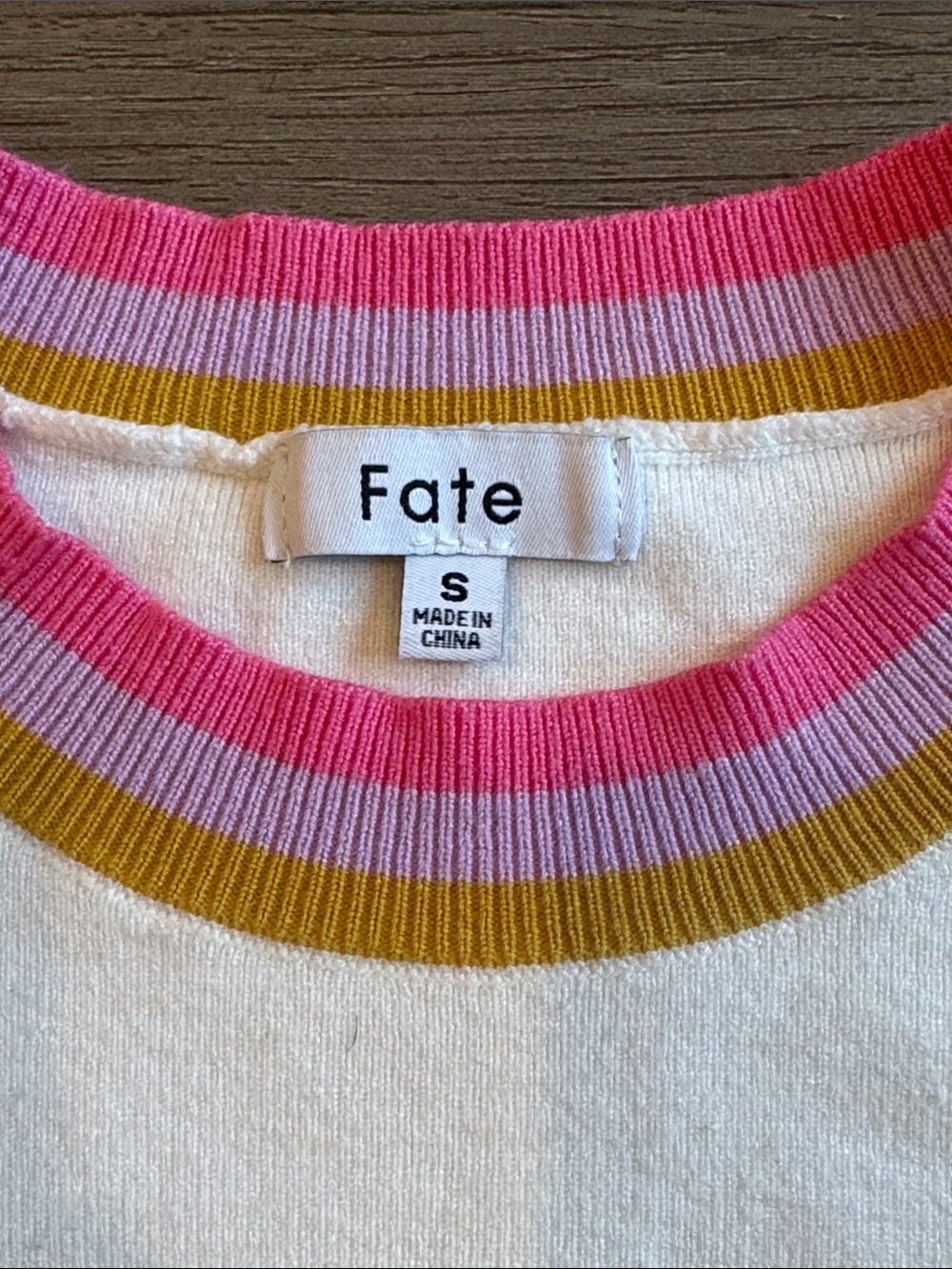 Fate Cream Crewneck Sweater with Multicolor Geometric Sleeves - Picture 3 of 7
